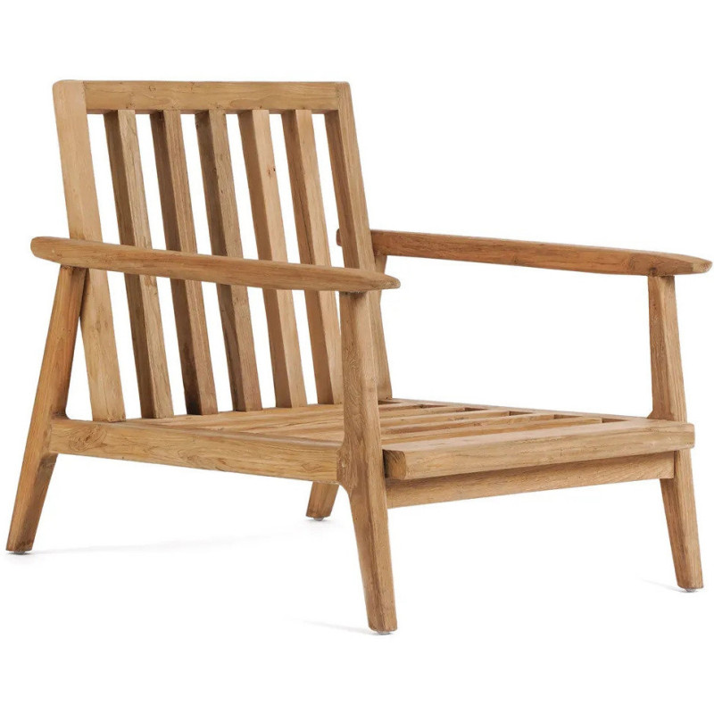 Fauteuil de jardin moderne en Bois de teck recyclé Naturel Tissu Blanc The Gilimanuk 