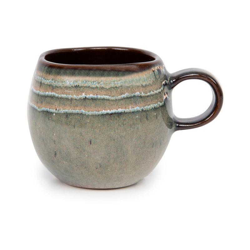 Tasse à expresso rustique chic H 6 cm Céramique Vert de gris Marron foncé Beige The Comporta 