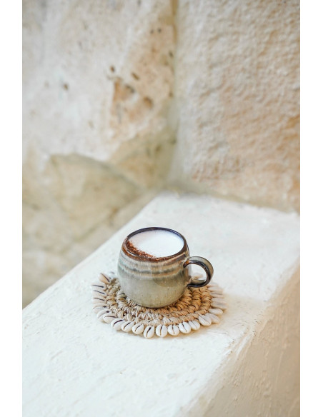 Tasse à expresso rustique chic H 6 cm Céramique Vert de gris Marron foncé Beige The Comporta 