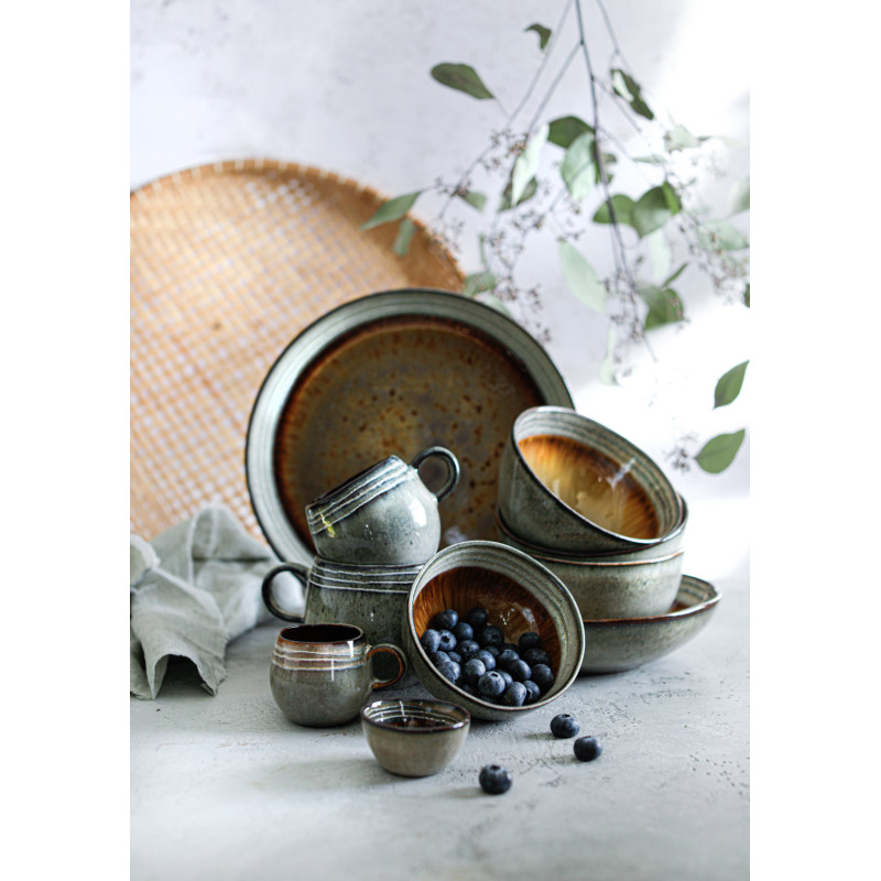 Tasse à expresso rustique chic H 6 cm Céramique Vert de gris Marron foncé Beige The Comporta 