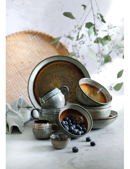 Tasse à expresso rustique chic H 6 cm Céramique Vert de gris Marron foncé Beige The Comporta 