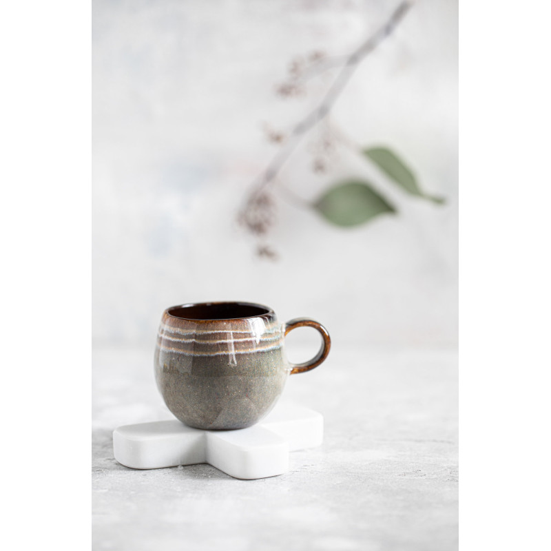 Tasse à expresso rustique chic H 6 cm Céramique Vert de gris Marron foncé Beige The Comporta 