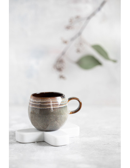Tasse à expresso rustique chic H 6 cm Céramique Vert de gris Marron foncé Beige The Comporta 