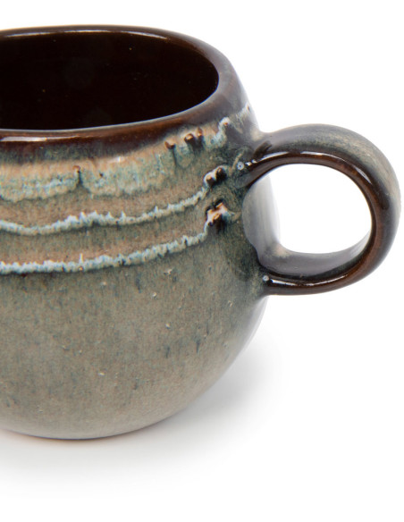 Tasse à expresso rustique chic H 6 cm Céramique Vert de gris Marron foncé Beige The Comporta 