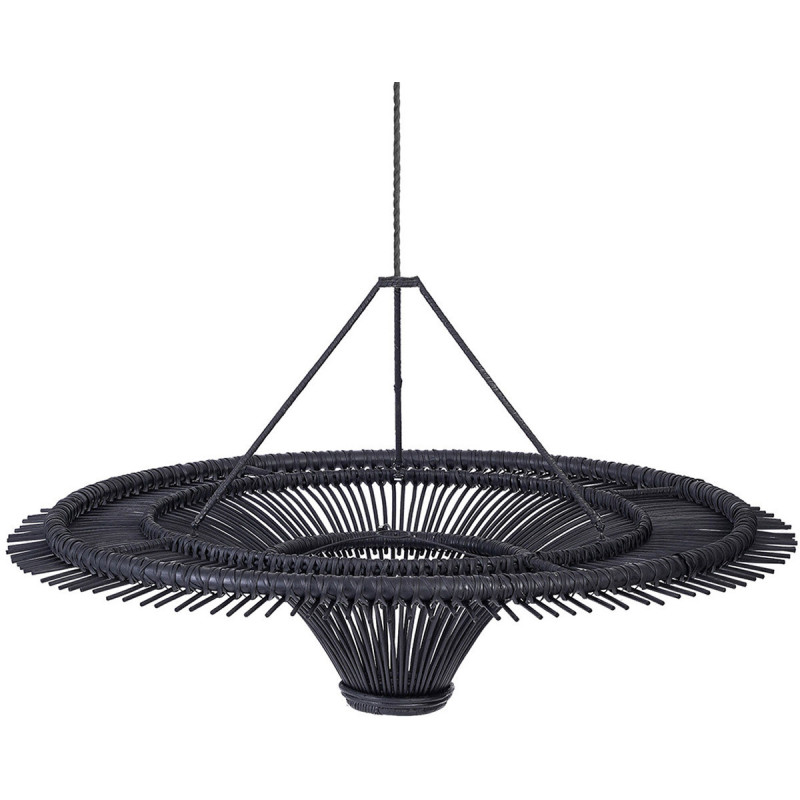 Abat jour original XXL pour suspension 150 cm en Rotin Noir The Sky 
