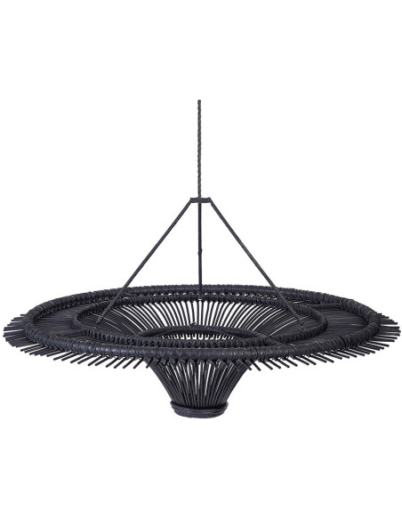 Abat jour original XXL pour suspension 150 cm en Rotin Noir The Sky 
