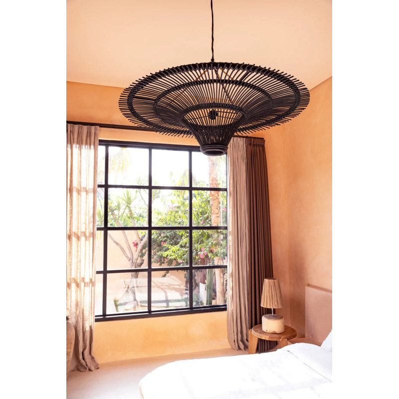 Abat jour original XXL pour suspension 150 cm en Rotin Noir The Sky 