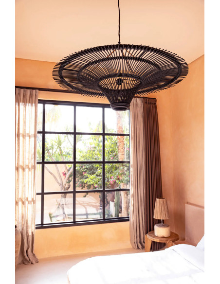 Abat jour original XXL pour suspension 150 cm en Rotin Noir The Sky 
