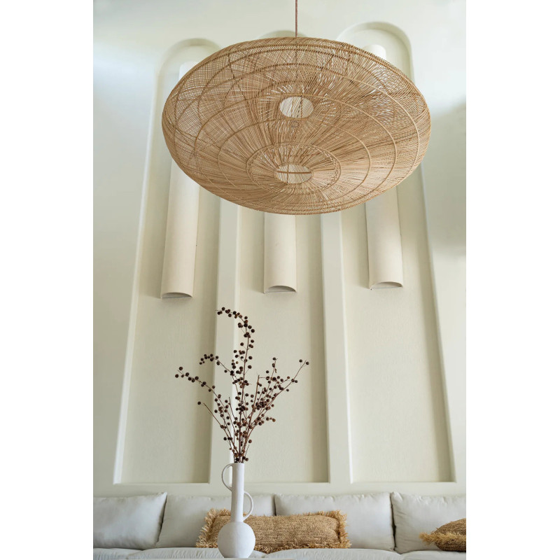 Abat jour original XXL pour suspension 150 cm en Rotin Naturel The Macaron 