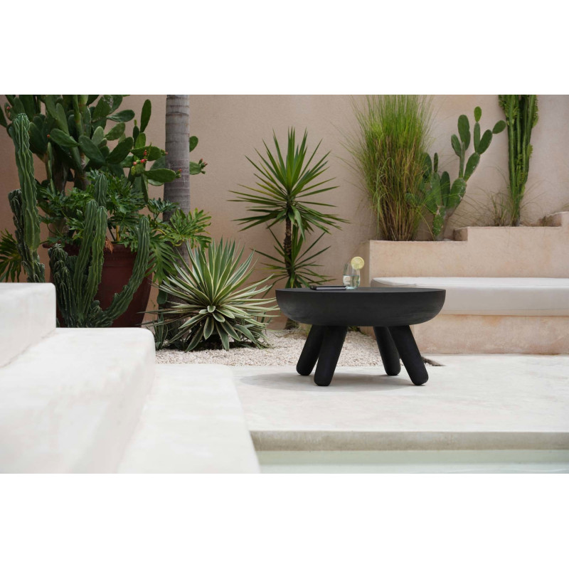 Table basse style ethnique brut Ronde 78 cm Bois de suar Noir The Losten 