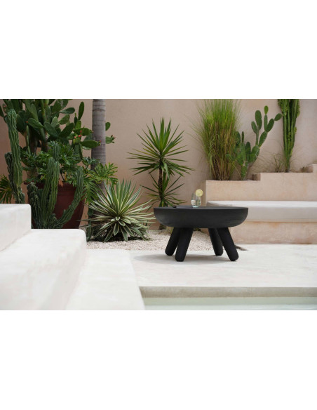 Table basse style ethnique brut Ronde 78 cm Bois de suar Noir The Losten 