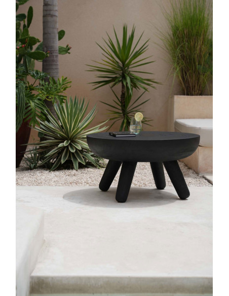 Table basse style ethnique brut Ronde 78 cm Bois de suar Noir The Losten 