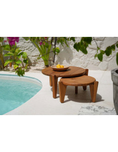 Table basse extérieur originale Ronde 50 cm en Bois de teck recyclé Naturel The Seseh 