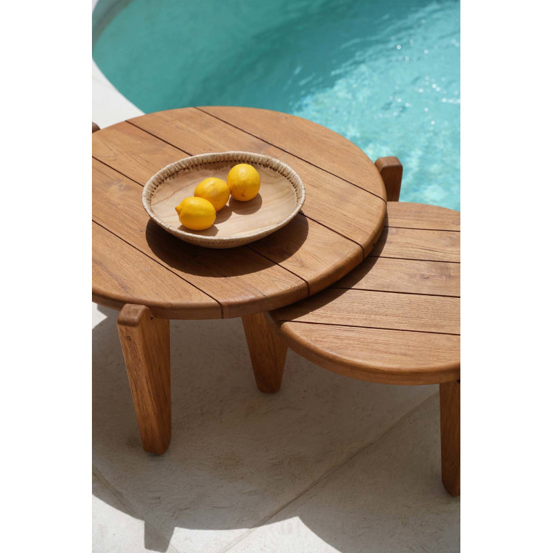 Table basse extérieur originale Ronde 50 cm en Bois de teck recyclé Naturel The Seseh 
