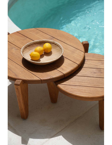 Table basse extérieur originale Ronde 50 cm en Bois de teck recyclé Naturel The Seseh 