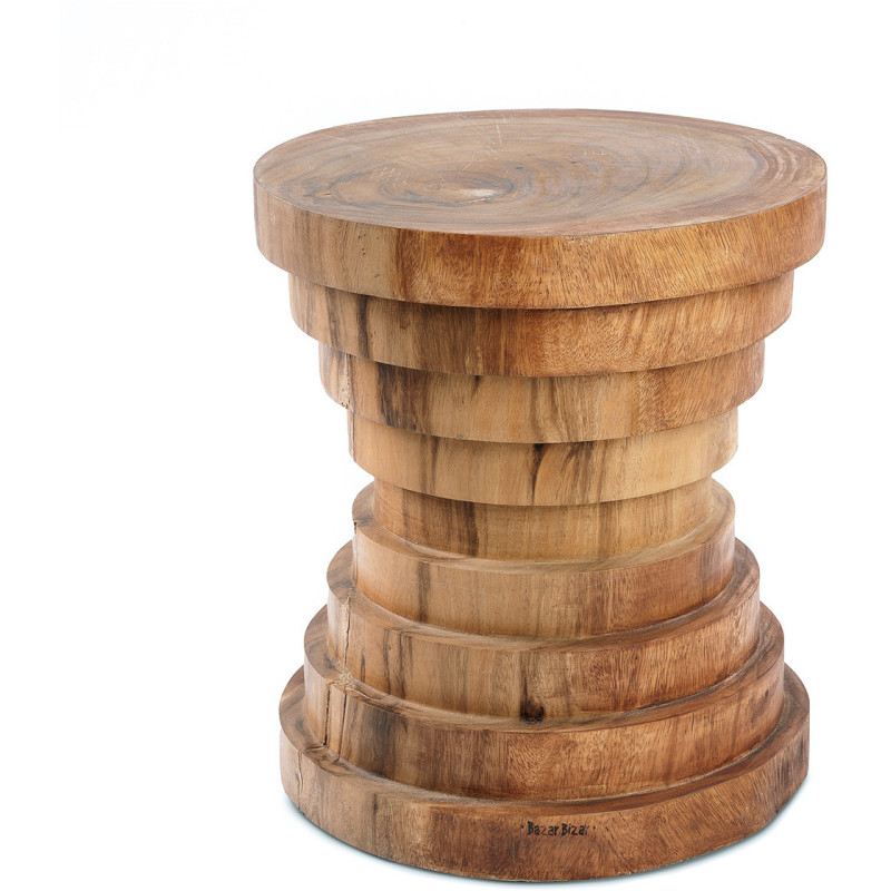 Tabouret original Rond en Bois de suar Naturel The Mazu 
