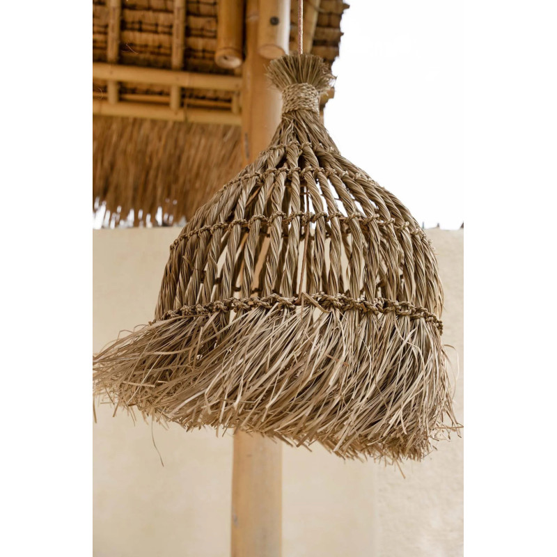 Abat-jour pour suspension 60 cm Herbe Mendong Naturel avec franges The Guagua 