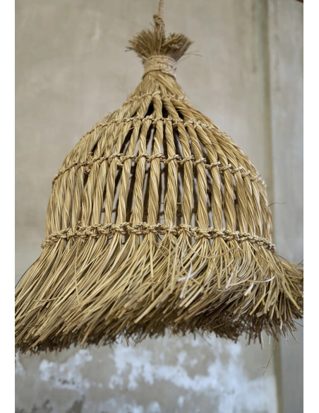 Abat-jour pour suspension 60 cm Herbe Mendong Naturel avec franges The Guagua 
