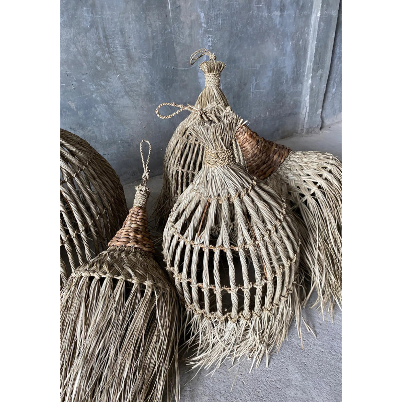 Abat-jour pour suspension 60 cm Herbe Mendong Naturel avec franges The Guagua 
