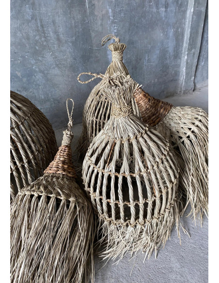 Abat-jour pour suspension 60 cm Herbe Mendong Naturel avec franges The Guagua 