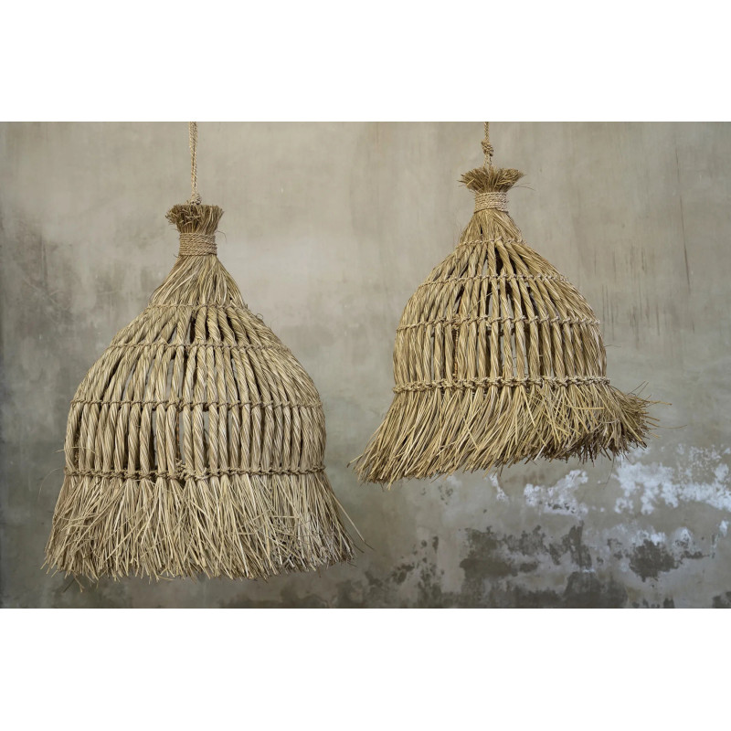 Abat-jour pour suspension 60 cm Herbe Mendong Naturel avec franges The Guagua 