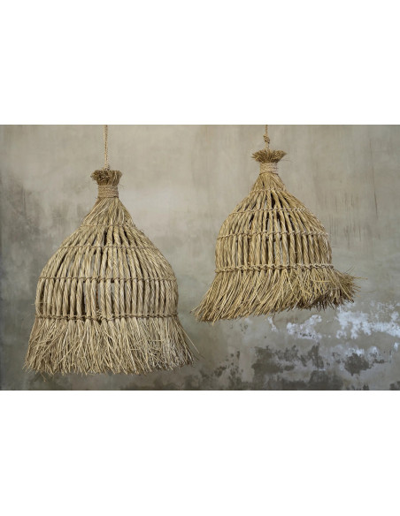 Abat-jour pour suspension 60 cm Herbe Mendong Naturel avec franges The Guagua 