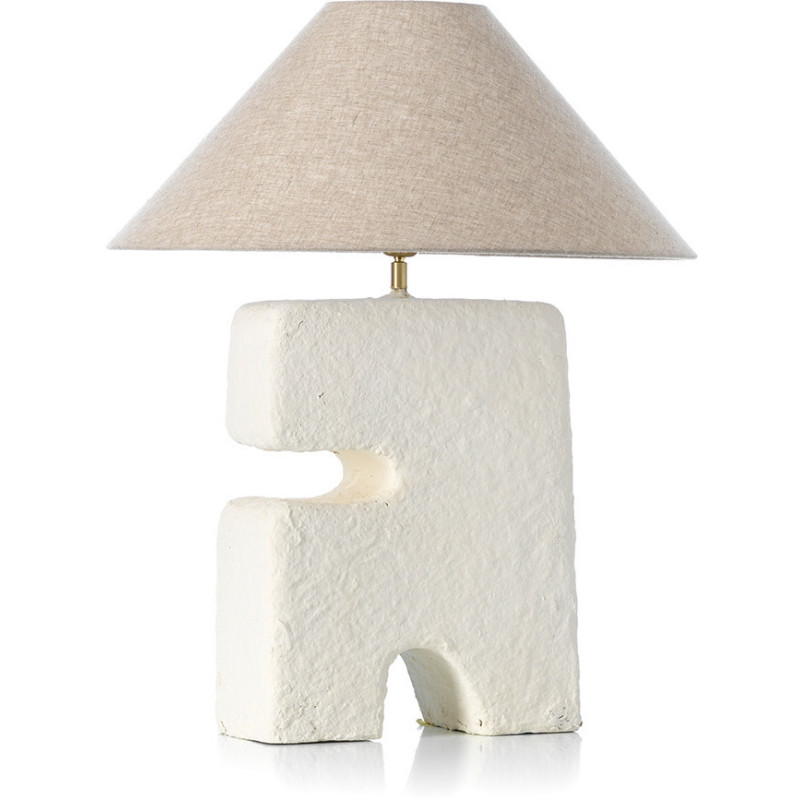 Grande Lampe à poser ethnique chic organique H 65 cm Papier mâché Blanc Tissu Beige The L'Objet 