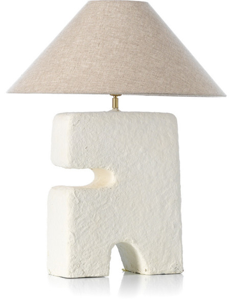 Grande Lampe à poser ethnique chic organique H 65 cm Papier mâché Blanc Tissu Beige The L'Objet 