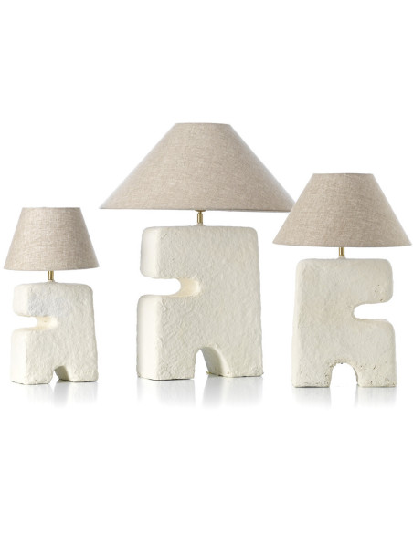 Grande Lampe à poser ethnique chic organique H 65 cm Papier mâché Blanc Tissu Beige The L'Objet 