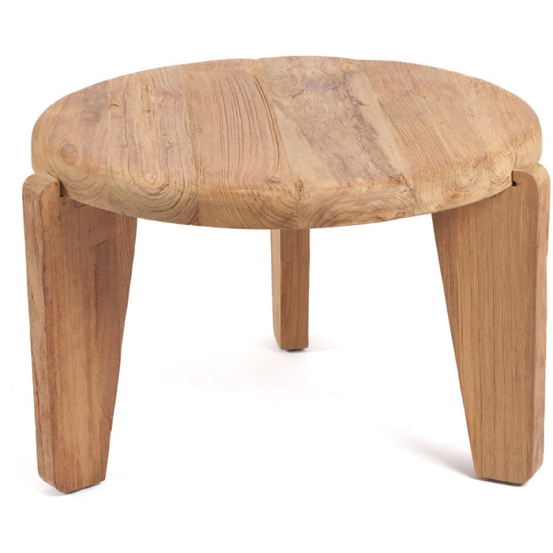 Table basse moderne Ronde 60 cm en Bois de teck recyclé Naturel The Wabi Sabi 