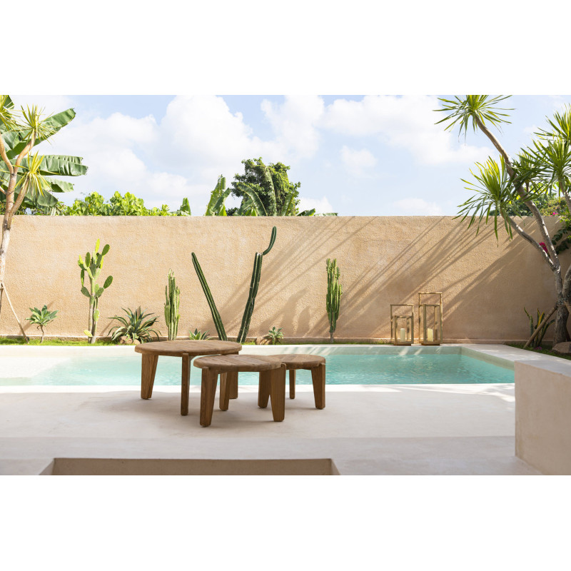 Table basse moderne Ronde 60 cm en Bois de teck recyclé Naturel The Wabi Sabi 