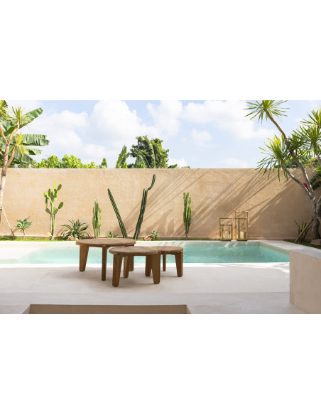 Table basse moderne Ronde 60 cm en Bois de teck recyclé Naturel The Wabi Sabi 