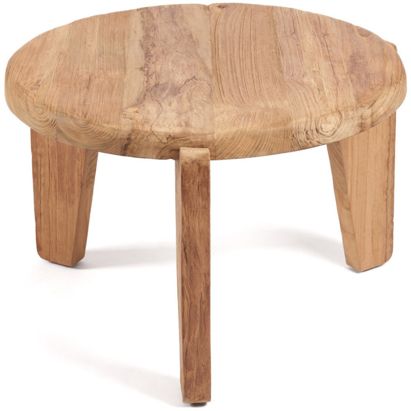 Table basse moderne Ronde 60 cm en Bois de teck recyclé Naturel The Wabi Sabi 