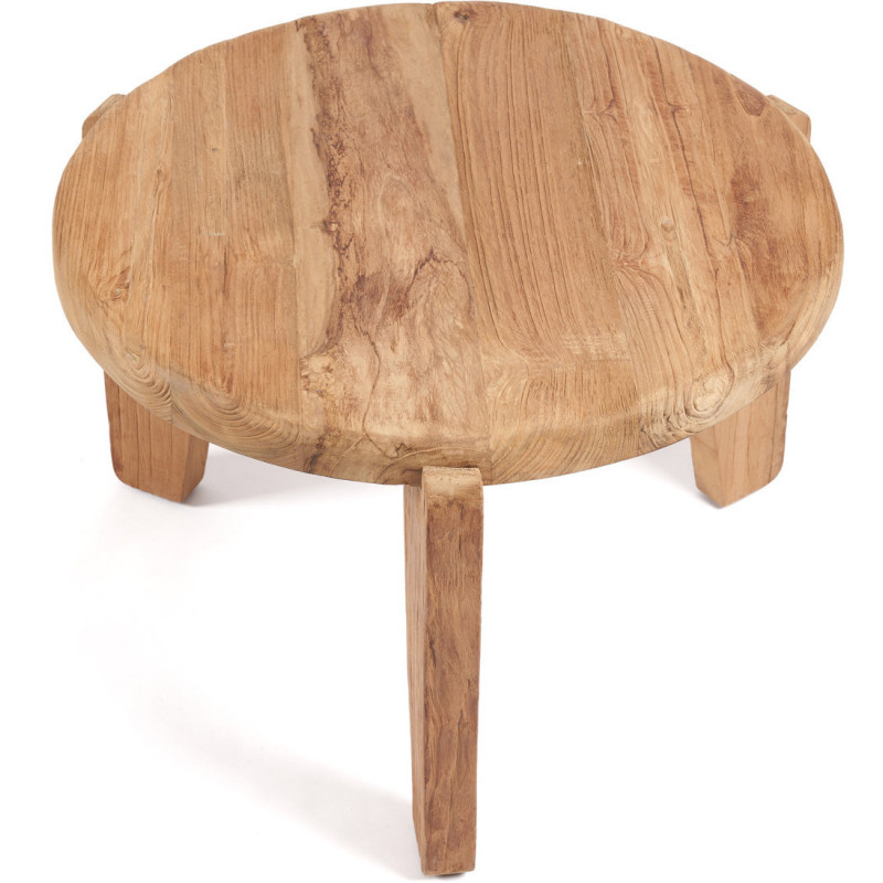 Table basse moderne Ronde 60 cm en Bois de teck recyclé Naturel The Wabi Sabi 