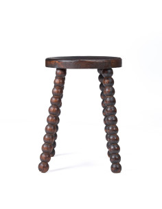 Tabouret ethnique chic boules Rond Bois de manguier Marron foncé The Dango 