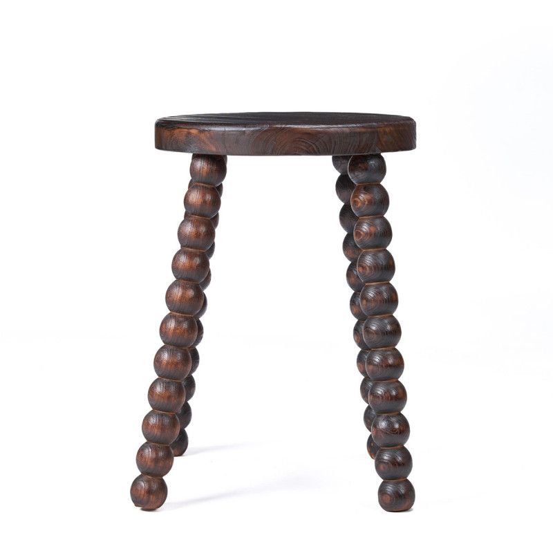 Tabouret ethnique chic boules Rond Bois de manguier Marron foncé The Dango 
