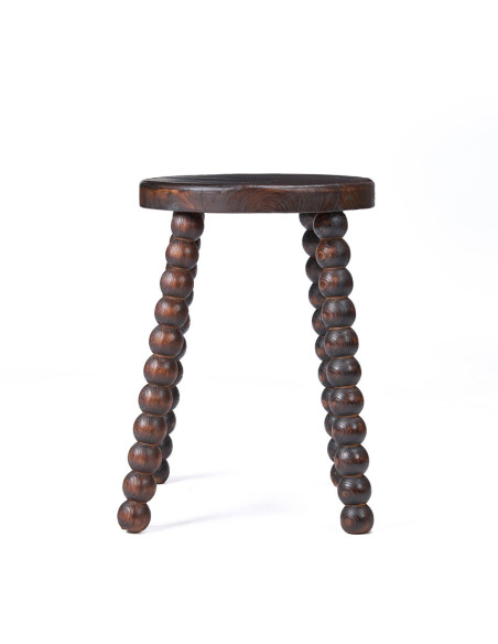 Tabouret ethnique chic boules Rond Bois de manguier Marron foncé The Dango 