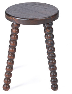 Tabouret ethnique chic boules Rond Bois de manguier Marron foncé The Dango 