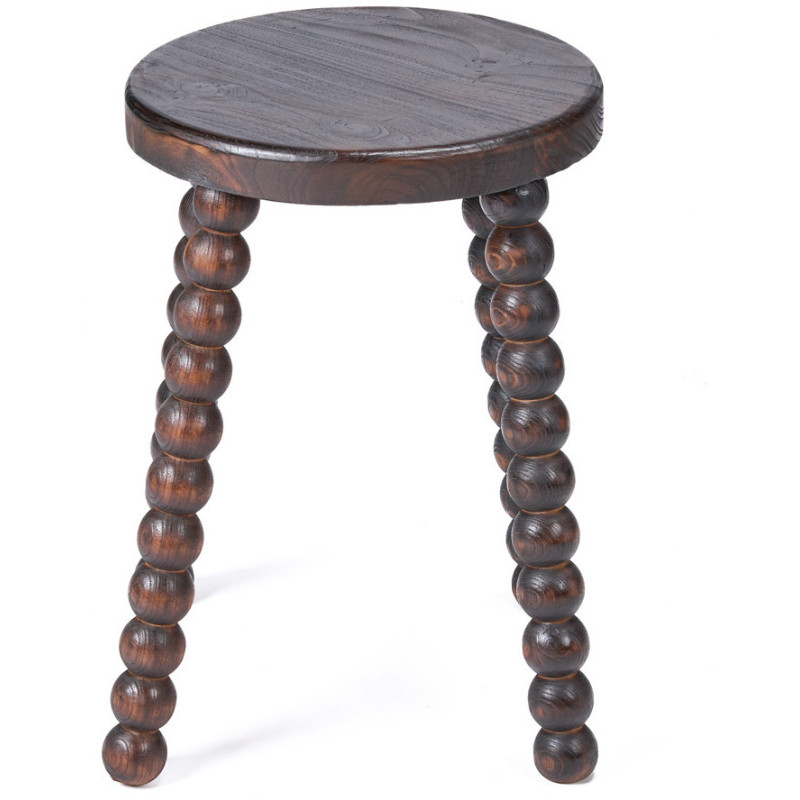 Tabouret ethnique chic boules Rond Bois de manguier Marron foncé The Dango 