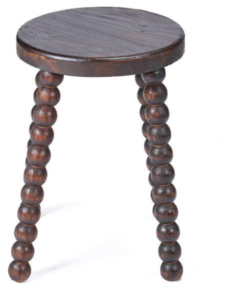 Tabouret ethnique chic boules Rond Bois de manguier Marron foncé The Dango 