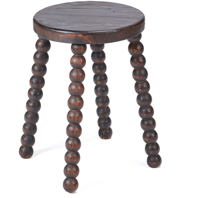 Tabouret ethnique chic boules Rond Bois de manguier Marron foncé The Dango 