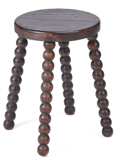 Tabouret ethnique chic boules Rond Bois de manguier Marron foncé The Dango 