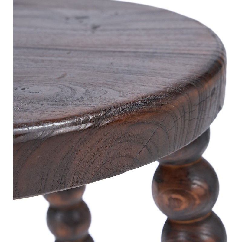 Tabouret ethnique chic boules Rond Bois de manguier Marron foncé The Dango 