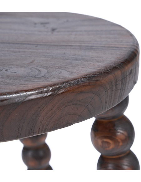 Tabouret ethnique chic boules Rond Bois de manguier Marron foncé The Dango 