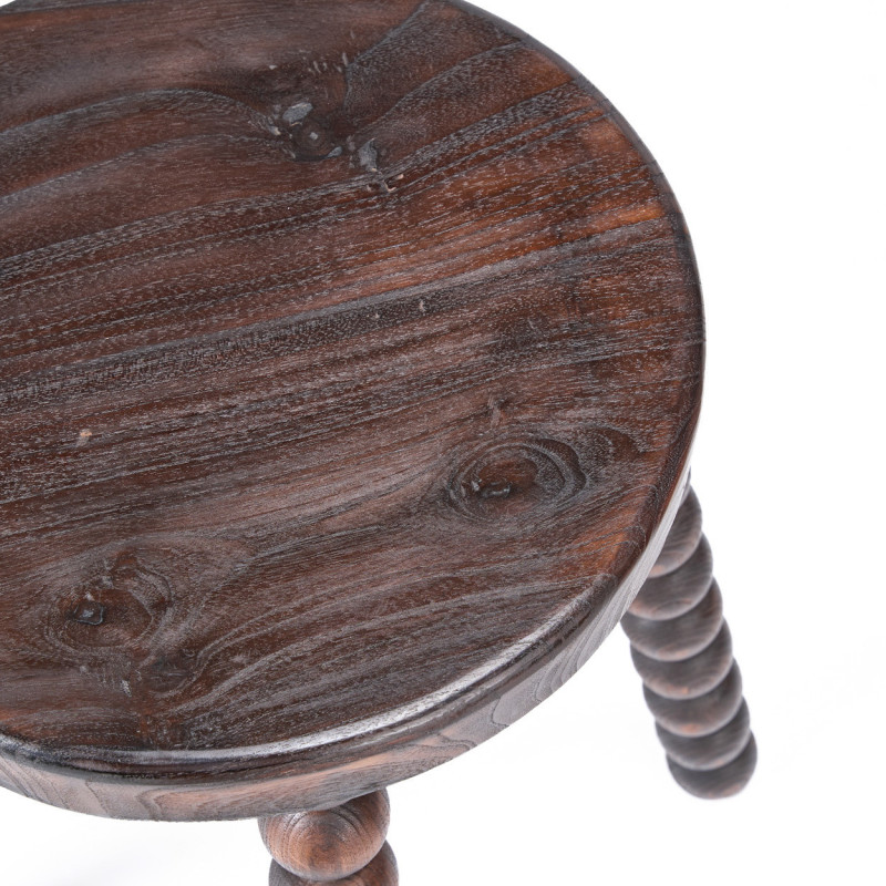 Tabouret ethnique chic boules Rond Bois de manguier Marron foncé The Dango 
