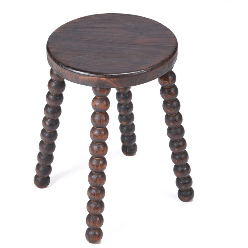 Tabouret ethnique chic boules Rond Bois de manguier Marron foncé The Dango 