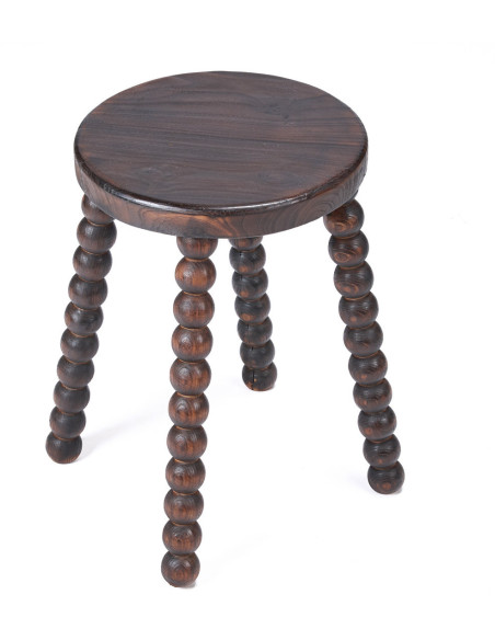 Tabouret ethnique chic boules Rond Bois de manguier Marron foncé The Dango 