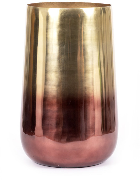 Cache pot moderne haut XL Rond Diamètre 35 cm en Métal Doré Cuivré The Brass 