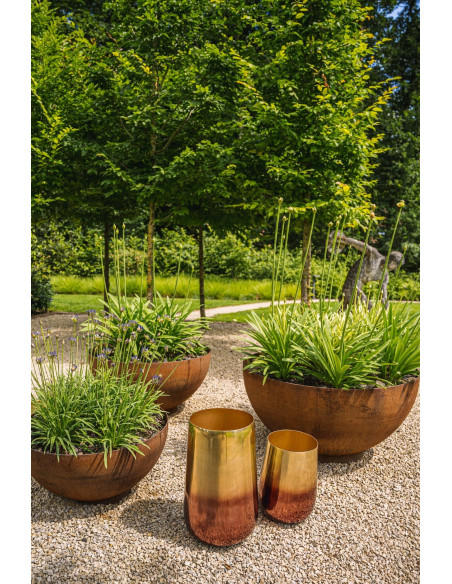 Cache pot moderne haut XL Rond Diamètre 35 cm en Métal Doré Cuivré The Brass 