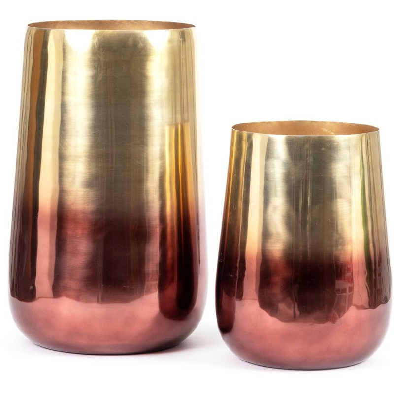 Cache pot moderne haut XL Rond Diamètre 35 cm en Métal Doré Cuivré The Brass 